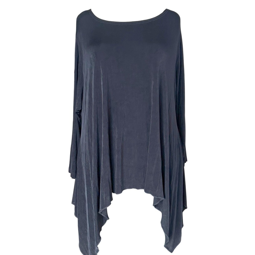 Heydari Black Asymmetric Hem Tunic Top XL USA Made Lagenlook Art to Wear